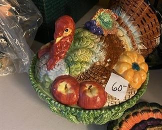 #304  FF 1993 ceramic 2 piece turkey with apples and pumpkins 	 $60.00 	
