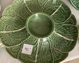 #310	Bordallo Pinneiro Portugal china Lettuce veggie tray and dip 	 $40.00 	
