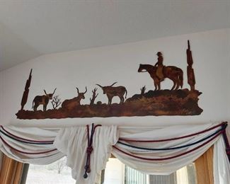 Large Metal Cutout with Cowboy and 3 Longhorns
