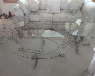 Set of 3 Glass Top Tables - Coffee Table and 2 End Tables