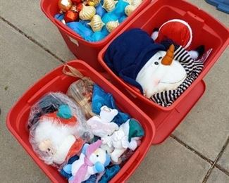 3 totes with holiday decor