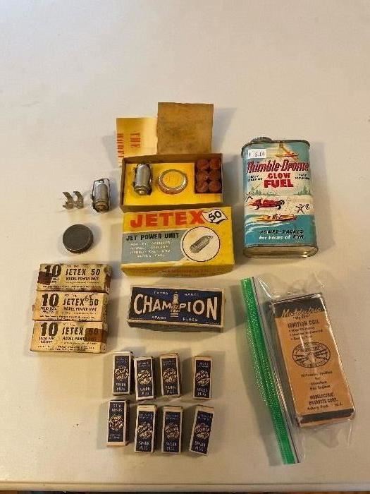 Champion model airplane spark plugs, Jetex Engine and fuel.
