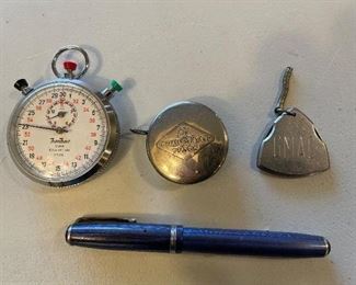 Goodyear and GMC tape measures, Easterbrook fountain pen.