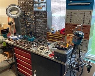 Clamps, parts trays.