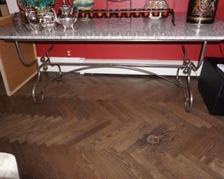 Marble Top and Wrought Iron Table