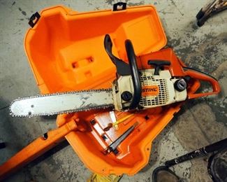 Stihl Gas Powered Chain Saw, Model 025, With 16" Bar, Carrying Case, Chain Oil, And Chain Sharpener