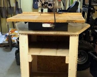 Black & Decker Deluxe Power Shop Radial Arm Saw, Model 7740, On Rolling Cabinet, 41" x 42" x 26.5"