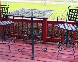 Metal Bar Height Patio Set, Including Square Table, 40.5" x 36" x 36", And Swivel Bar Height Stools, Qty 2