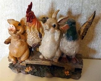 Cast Resin Barnyard Critters, Cottage, And Cherub Figures, Qty 4
