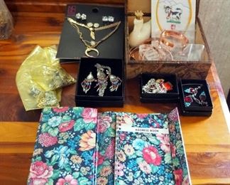 Necklace And Earring Sets, Qty 3, Magnetic Copper Bangle Bracelets, Avon Charm Bracelet, Carved Wood Box, And More