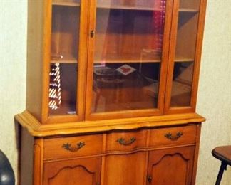 Vintage Wood China Cabinet With Single Drawer, Lower Storage, 67.75" x 43" x 15"