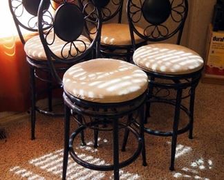 Metal Swivel Barstools With Upholstered Seats, 38" Tall, 24" Seat Height, Qty 4