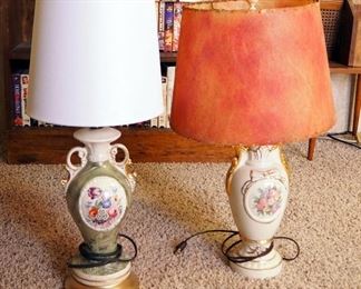 Painted Porcelain Urn Style Table Lamps With Shades, Qty 2, 26" Tall Each