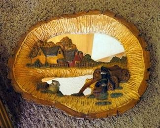 Cast Resin Farm in Log Wall Mirror, 15" x 18.5", Art And Craft Heart Corner Shelf, And 18" Wall Shelf