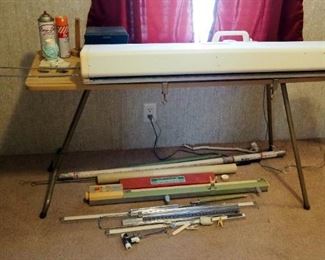 Brother Electroknit Knitting Machine, Model KH-930E, With Assorted Attachments And Folding Table