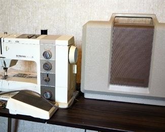 Bernina Record 930 Sewing Machine With Carrying Case, Pedal, And Folding Table