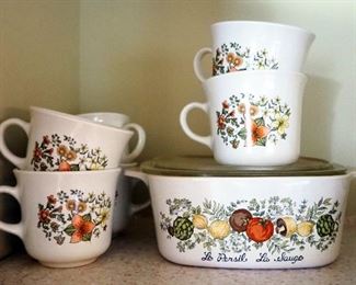 Vintage Corelle Indian Summer 40 Piece Set, Including Plates, Bowls, Saucers, Cups, Casserole, And More