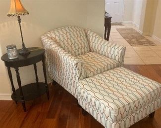 Fabric  type of chair with ottoman