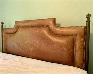 king size bed ~ iron trim & leather headboard