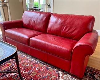 7’ red leather sofa