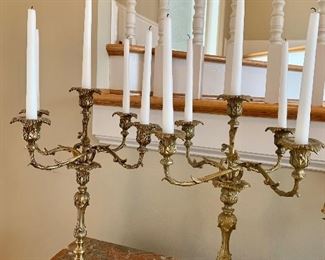 Pair of matching brass candelabras