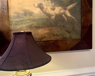 Dog picture 47”x 35” with a heavy leather frame