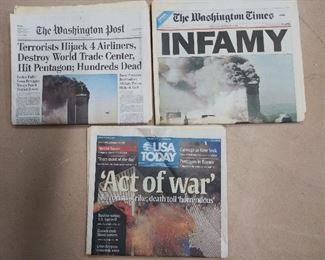 Newspapers and memorabilia from 9/11.