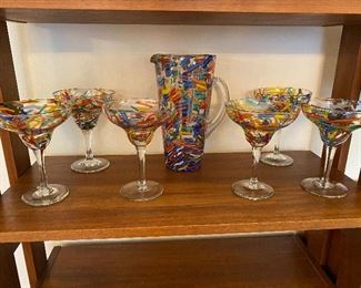 Beautiful margarita art glass pitcher set