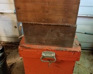 Vintage Wood Toolbox (Orange one) & Vintage Wood boxes 