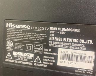 #21	Hisense LED/LCD TV  32"	 $35.00 
