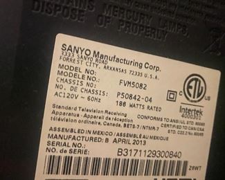 #22	Sanyo 50" TV w/remote 	 $100.00 
