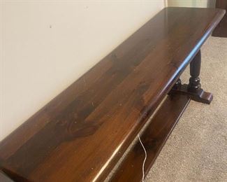 #24	Pine Sofa Table w/double pedestal Legs   59x18x26.5 (as is scratches)	 $60.00 
