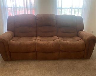#27	Double Reclining Brown Microfiber Sofa (as is few spots) 88" Long 	 $175.00 
