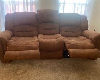 #27	Double Reclining Brown Microfiber Sofa (as is few spots) 88" Long 	 $175.00 
