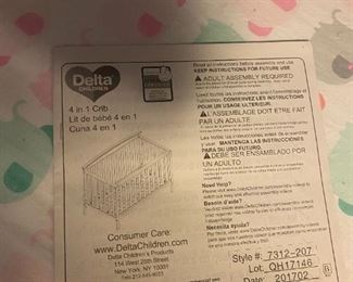 #30	 Delta 4 in 1 Crib - Black Laminate Adjustable Baby Bed w/Mattress  56x30x31T	$75 
