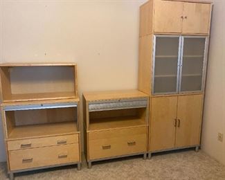 #33	IKEA Storage Cabinet w/roll-top Pull down w/2 drawers 33.5x17x36.5	 $75.00 
#34	IKEA Storage Cabinet w/roll-top pull down w/Bottom Adj. File Drawer  33.5x17x36.5	 $75.00 
#35	IKEA Cabinet w/6 Doors & 5 shelves - (sold as 1 unit) - 33.5x17x84	 $125.00 
#36	IKEA open Shelf - 33wx14Dx17H	 $20.00 
