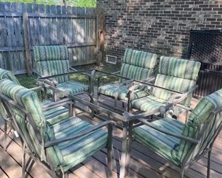 #41	6 Aluminum Chairs w/Rectangle Table Frame (no glass - 63x38 x28)	 $75.00 
