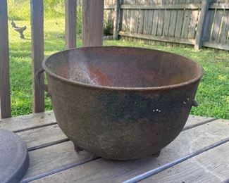 #44	Heavy Cast Iron Pot w/double handle (small hairline crack at top) - 20.5Dx13T	 $100.00 
