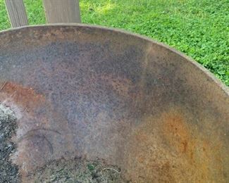 #44	Heavy Cast Iron Pot w/double handle (small hairline crack at top) - 20.5Dx13T	 $100.00 
