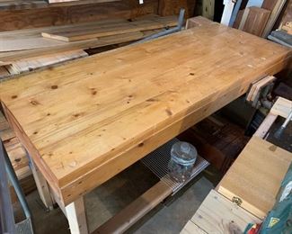 #83	Wood Workbench on Wheels   60x23x33 w/vise 	 $70.00 
