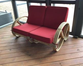 Mid-Century Modern Paul Frankl Pretzel Rattan Loveseat