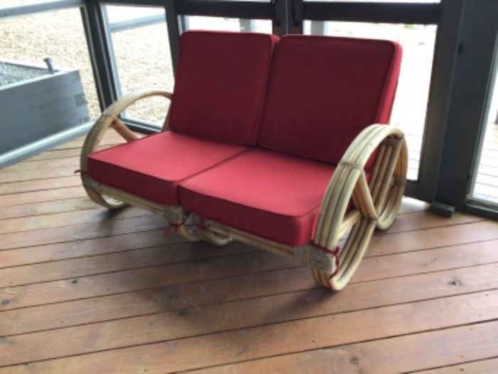 Mid-Century Modern Paul Frankl Pretzel Rattan Loveseat