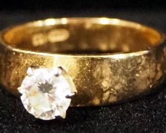 14K Gold Ring With Clear Stone Believed To Be Diamond, Size 5-1/2, Approx 3.49 g Total Weight Including Stone, With Appraisal