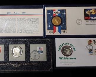 Sterling Silver 1st Day Of Issue Coins, Qty 2, And First Day Of Issue NASA Commemorative Coin