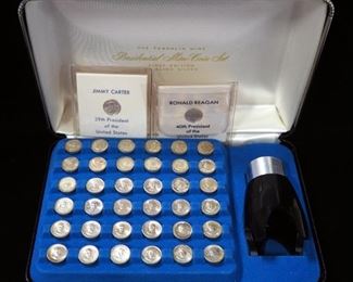 Franklin Mint Sterling Silver Presidential Mini Coin Set, Includes 36 Coin Set (Through Nixon) And Additional Carter And Reagan Coins