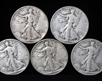 1946 Walking Liberty Half Dollars, Qty 5