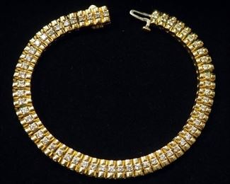 14K Gold Bracelet With Clear Stones Believed To Be Diamonds, 7" Long, And Replacement Piece, Approx 27.83 g Total Combined Weight