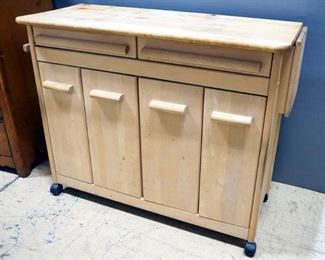 Rolling Kitchen Cart, 2 Drawers, Lower Cabinets, Towel Rack, Drop Down Side, On Wheels (1 Locked With Lever Broken)