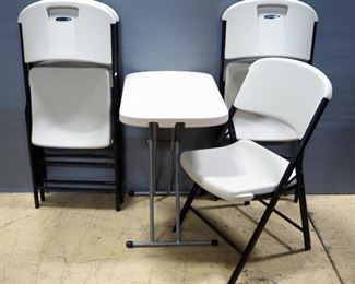 Lifetime Folding Chairs, Qty 4, And Collapsible Table, 26" Wide