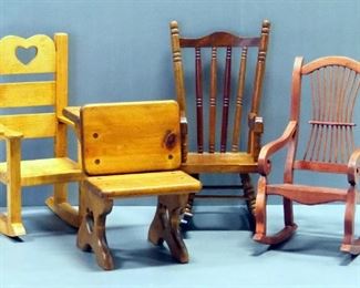 Doll Rocking Chairs And School Desk, Total Qty 4, Sizes Range 12" - 16.5" High
